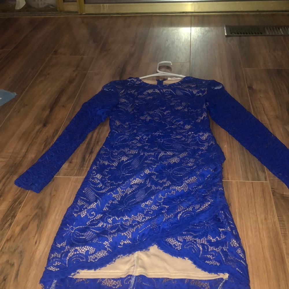 Blue and tan lace long Sleeve dress